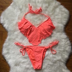 Forever21 Coral bikini top and bottom, SMALL